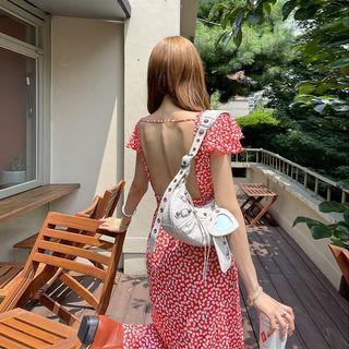 Open-back Ruffled Floral Long Dress