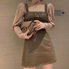 Long-sleeve T-shirt / Shirred Cropped Camisole Top / Mini A-line Skirt