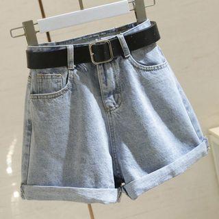 Mid Rise Washed Denim Shorts