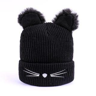 Furry Embroidered Cat-ear Beanie