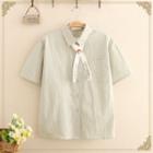 Embroidered Tie-neck Short-sleeve Shirt