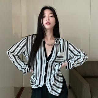Striped Shirt / Straight-leg Pants