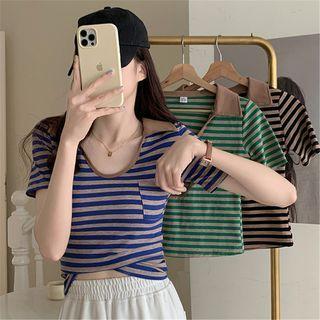 Short-sleeve Striped Pocket T-shirt