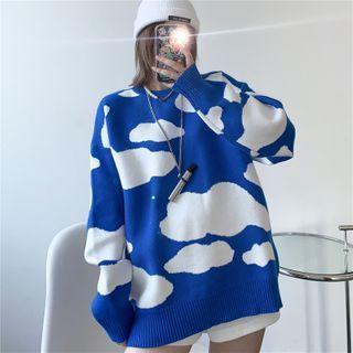 Cow Print Sweater Blue - One Size