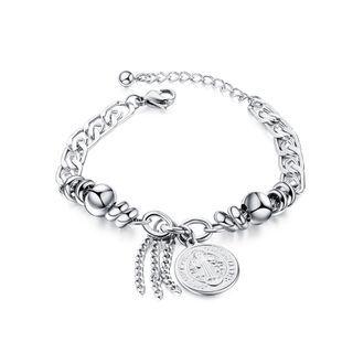 Fashion Creative Geometric Round Christian Catholic Cross 316l Stainless Steel Bracelet Silver - One Size