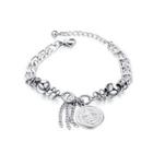 Fashion Creative Geometric Round Christian Catholic Cross 316l Stainless Steel Bracelet Silver - One Size