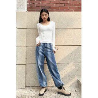 Drawstring Contrast-washed Jogger Jeans