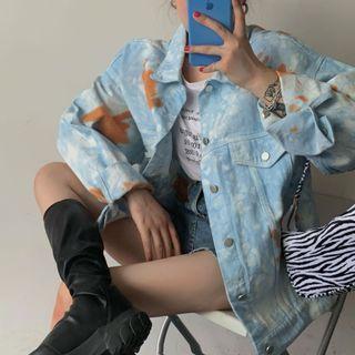 Front Pocket Tie-dyed Button Denim Jacket