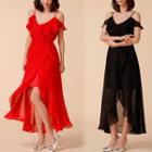 Ruffled Cold Shoulder Evening Gown