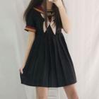 Short-sleeve Sailor Collar Mini A-line Pleated Dress