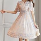 Short-sleeve Ruffled Ombre A-line Dress