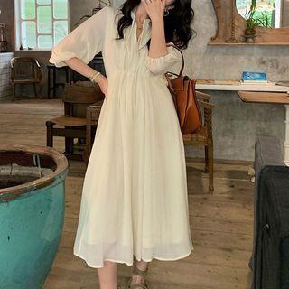 Elbow-sleeve Lace-up Chiffon Dress