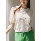 Puff-sleeve Frilled Lace Top Ivory - One Size