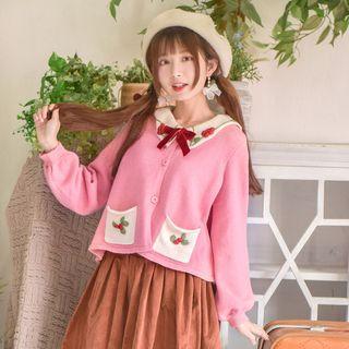 Lantern-sleeve Collared Cardigan Pink - L