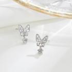 Sterling Silver Rhinestone Butterfly Stud Earring 1 Pair - Studded Earring - Butterfly - Silver - One Size