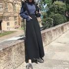 Ruffle Trim Faux Pearl Long-sleeve Knit Top / High-waist Cropped Wide-leg Pants / Set
