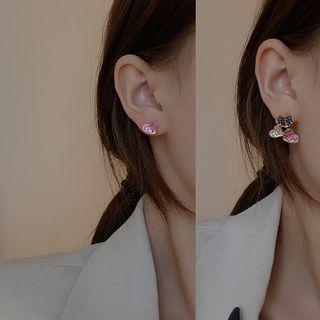 Heart Rhinestone 925 Sterling Silver Ear Stud 1 Pair - E2532 - Gold - One Size