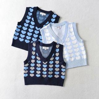 Heart Pattern Cropped Sweater Vest