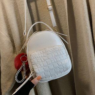 Faux Leather Pompom Dangle Shoulder Bag