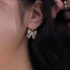 Rhinestone Bow Dangle Earring 1 Pair - 925 Silver Earrings - Gold & White - One Size