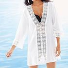 Lace Trim 3/4-sleeve Chiffon Cover-up