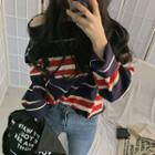 Color-block Stripe Off-shoulder Sweater
