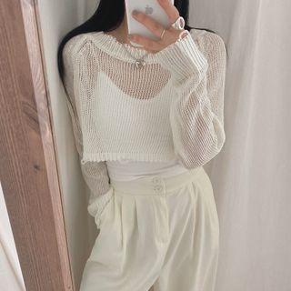 Long-sleeve Plain Cropped Cover-up