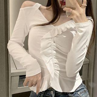 V-neck Off-shoulder Ruffled Top