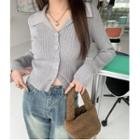 Long-sleeve Plain Button-up Slim-fit Knit Top
