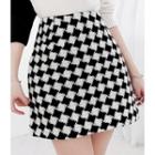 Check Woolen A-line Miniskirt