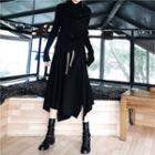 Turtleneck Button Long-sleeve Knit Top / Drawstring Asymmetric Hem Midi A-line Skirt