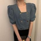 Square Neck Denim Cropped Blouse