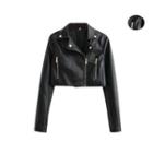 Cropped Zip Faux Leather Jacket