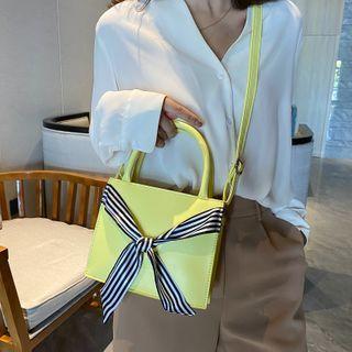 Faux Leather Striped Bow Crossbody Bag