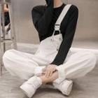 One-shoulder Denim Dungarees / Long-sleeve Plain T-shirt