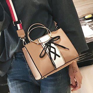 Lace-up Panel Satchel With Pouch
