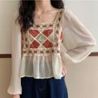 Pattern Embroidered Panel Blouse