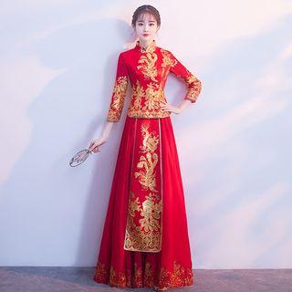 3/4-sleeve Embroidered Wedding Cheongsam