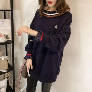 Star Embroidered Contrast-trim Long Sweatshirt