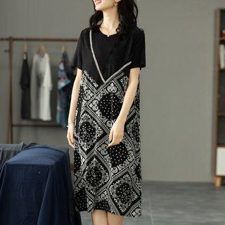 Short-sleeve Paisley Print Midi Smock Dress