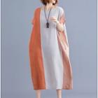 Short-sleeve Color Block Midi Tunic Dress