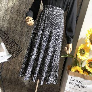 Leopard Print High-waist Pleated Midi Skirt