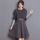 Set: Knit Pullover + Elbow-sleeve Sweater + A-line Skirt
