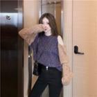 Two-tone Cold Shoulder Oversize Sweater / High-waist Skinny Pants