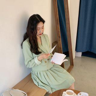Short Blazer & Pleat Dress Matching Set