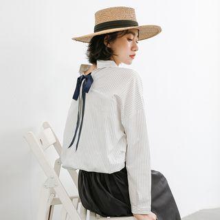 Tie Back Striped Blouse White - One Size
