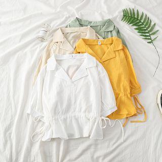 Short-sleeve Drawstring Waist Ruffle Blouse