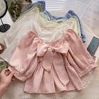 Puff-sleeve Square-neck Bow-accent Blouse