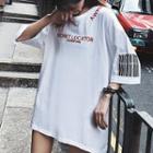 Embroidered 3/4-sleeve Long T-shirt