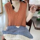 High Neck Long Sleeve Plain Top / V-neck Knit Vest